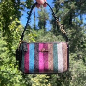 COACH Shoulder Bag Clutch Nolita 15 Rainbow Stripe Print C6021 AUTHENTIC